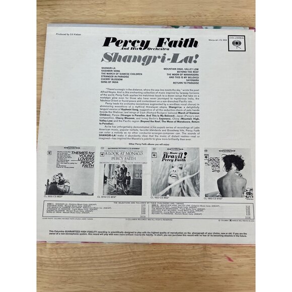 Percy Faith & His Orchestra "Shangri-La!" Vinyl Record  CL 2024 Vintage Album - Picture 4 of 4